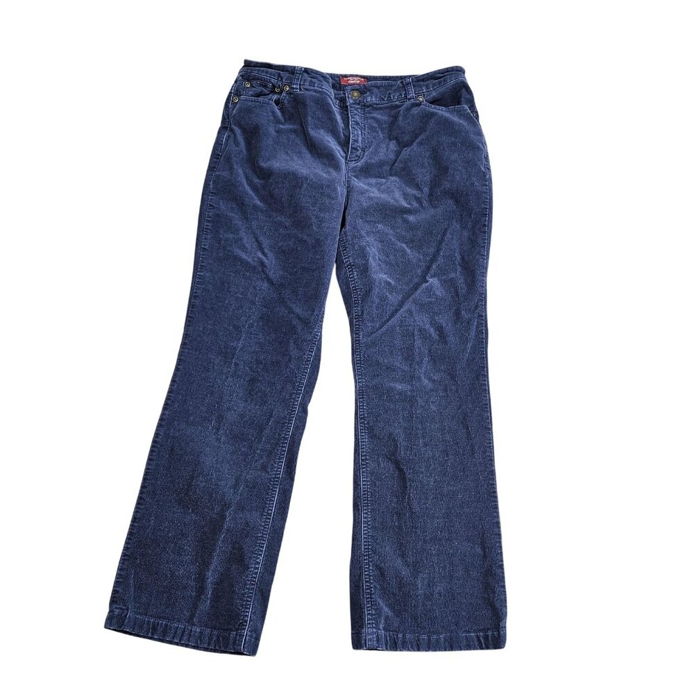 Charter Club Corduroy Pants Womens 12 Petite Blue Slim‎ It Up Straight Stretch